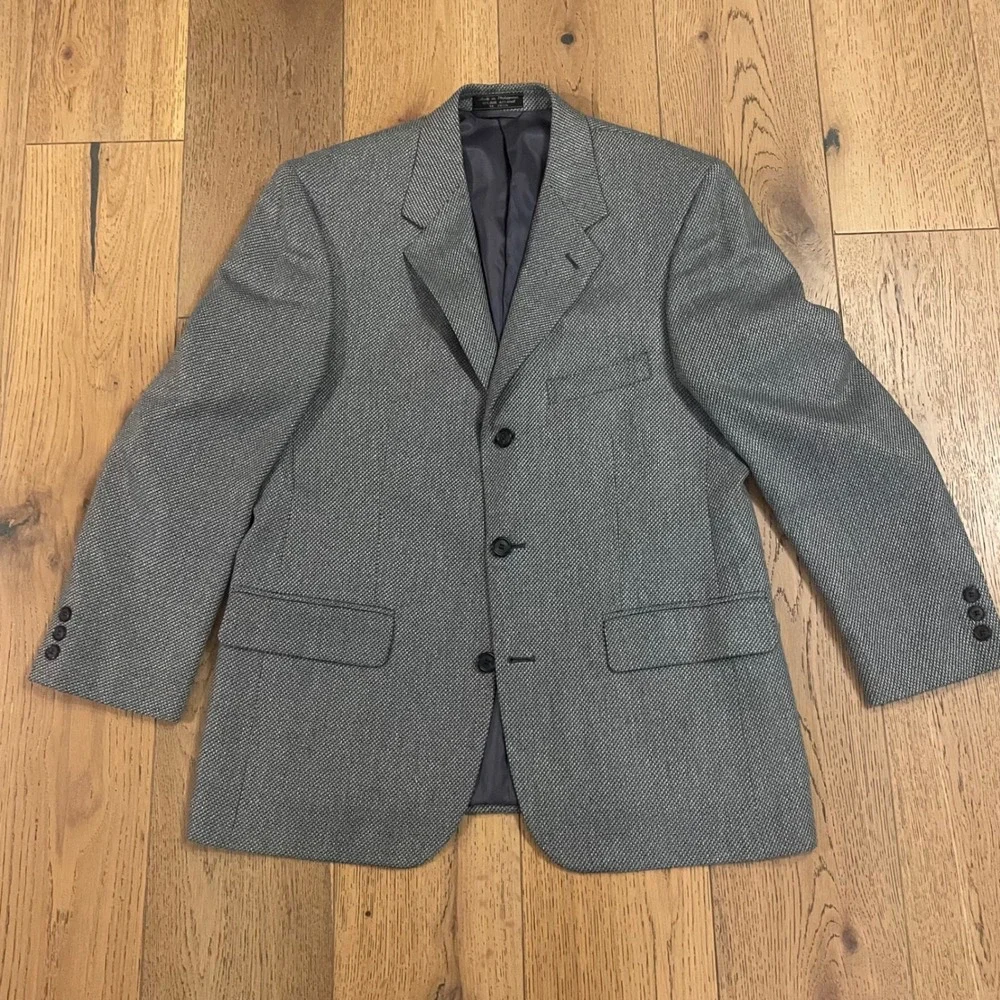 Norm Thompson Silk Wool Blend Blazer SportCoat Jacket Gray Herringbone Size S 40